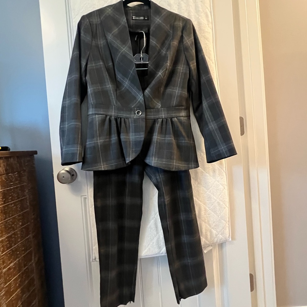 Plaid Blazer and Pants Set